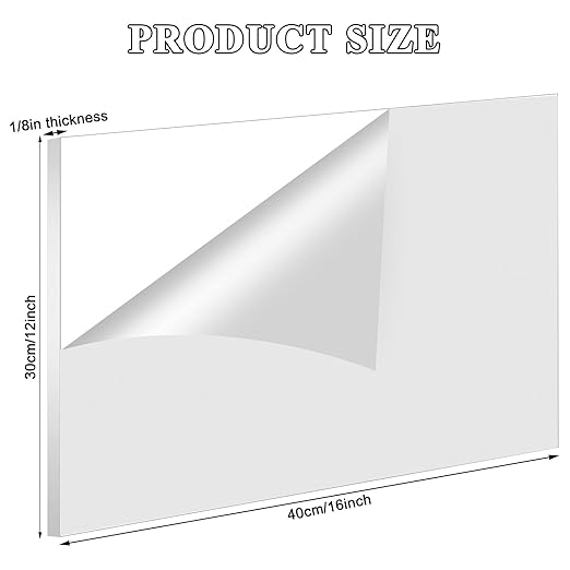 Roowest 4 Pcs 12 x 16 Inch, 1/8 Inch Thick White Acrylic Sheets Plastic Panels Sheets Cut to Size Cast Acrylic Board Panel with Protective Film for Craft DIY Projects Display Sign Frame