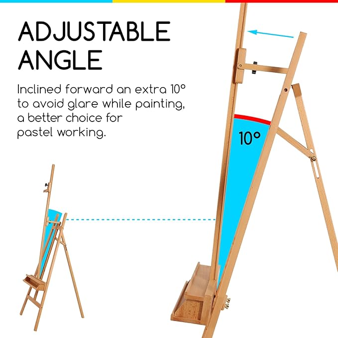 MEEDEN Large Painters Easel Adjustable Solid Beech Wood Artist Easel, Studio Easel for Adults with Brush Holder, Holds Canvas up to 48"