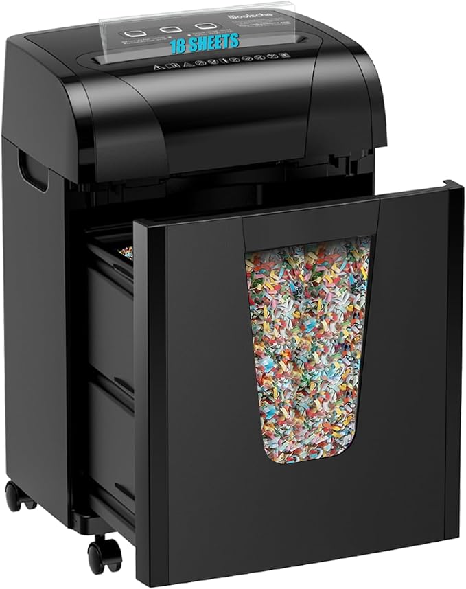 Woolsche Paper Shredder, 18-Sheet Cross Cut with 5.28-Gallon Pull Out Bin, P-4 Security Level, Shred Paper and Credit Card and CD, Durable&Fast with Auto Jam Proof System Shredder for Office