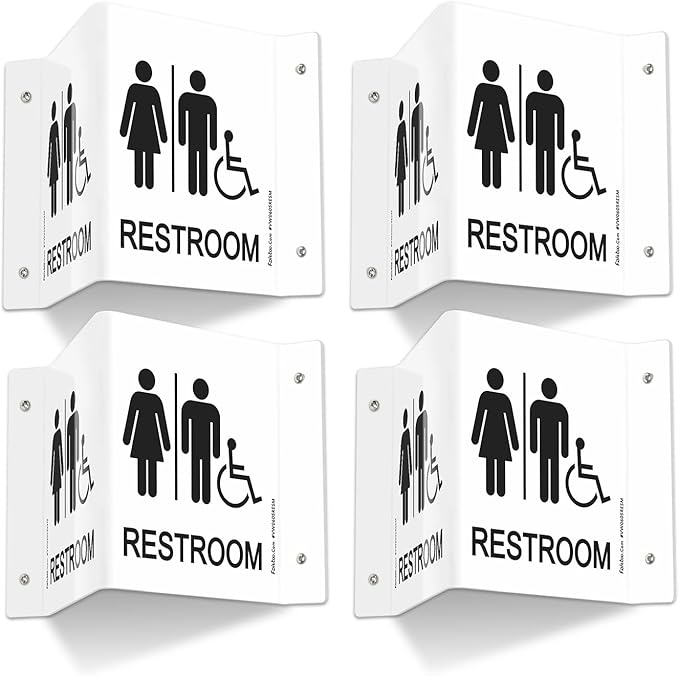 Faittoo Restroom Sign, Bathroom Signs, 4 Pack 6 x 8 Inches Acrylic Sign, for Office or Business Bathroom and Toilet Door or Wall Decor, Indoor Outdoor Use, White (Men and women with Handicap)