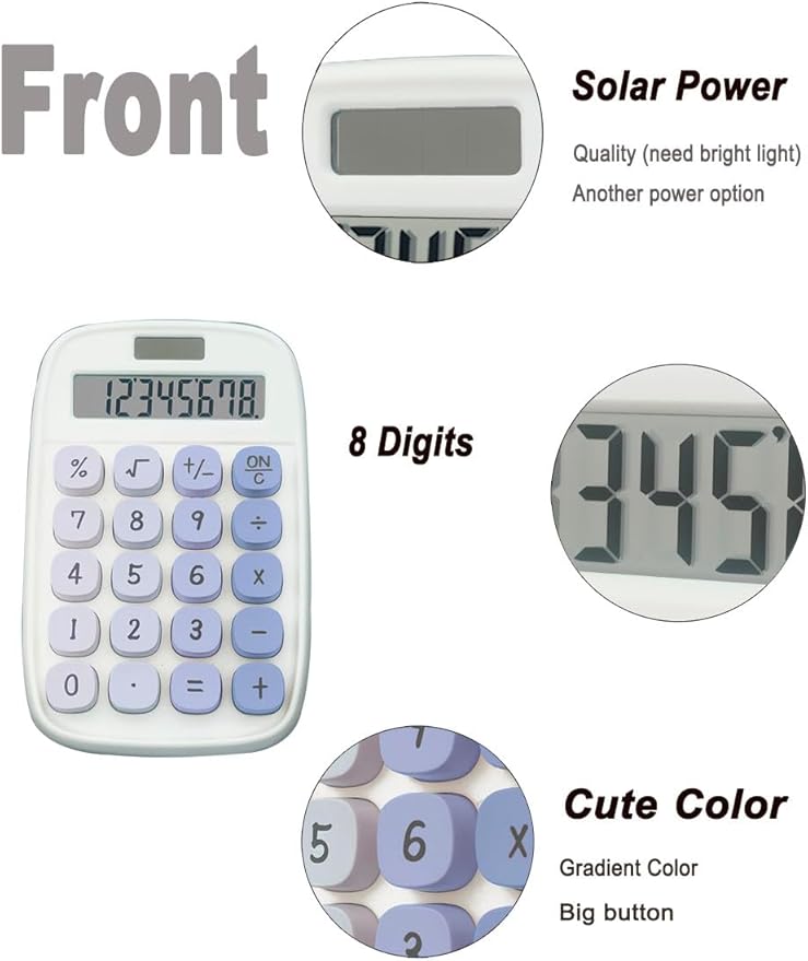 Mechanical Calculator,BTSEYAW Dual Power Calculator with 8 Digit Display tilt Screen and Big Buttons, Cute Office Desk Accessory (Blue)