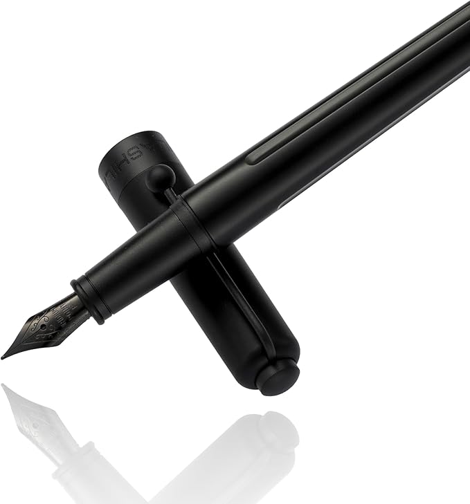 HUASHILAI Luxury Matte Black Forest Fountain Pen Set,Titanium Black Extra Fine and Medium Nibs,Includes 2 Ink Converters,10 Ink Cartridges,15ml ink，Premium Gift Case for Calligraphy (Fine Nib)