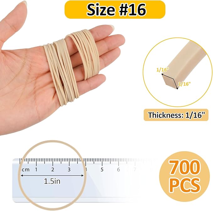 MOWPOG 700 Pcs Rubber Bands, Size #16 Reusable Elastic Rubber Band for Office Supplies File Folders, Home Packaging, Crafts DIY Bundling, Multipurpose (Beige)