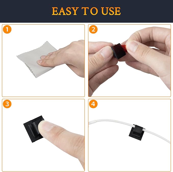 SOULWIT 50 Pcs Self Adhesive Cable Management Clips, Cable Organizers Sticky Wire Clips Cord Holder for TV PC Laptop Ethernet Cable Desktop Home Office (Clear)