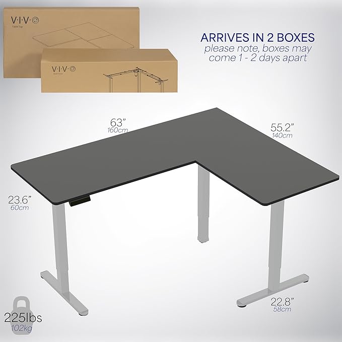 VIVO Electric Corner 63 x 55 inch L-Shaped Standing Desk, Memory Height Adjustment, Black Top Gray Frame, DESK-E3CTGB