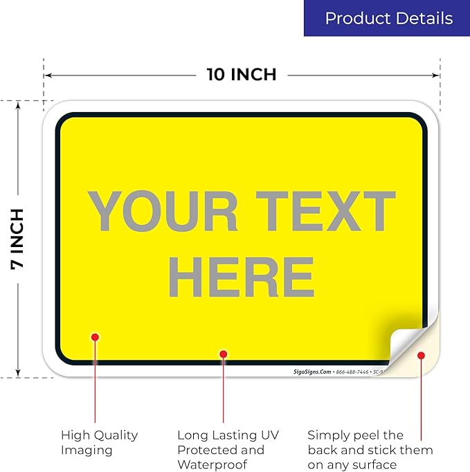Personalized Custom Yellow Background Customize for Office, Business, Workplace, Home, Airbnb, Delivery Sign, 10x7 Inches, 4 Mil Vinyl Decal Stickers Weather Resistant, Made in USA by Sigo Signs