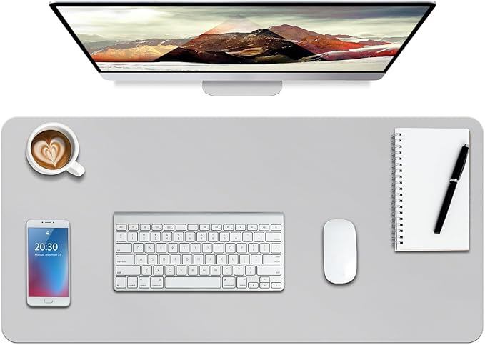 Boutilon Leather Desk Pad Protector,Non-Slip Mouse Pad,Laptop Desk Pad,Office Mouse Mat,Waterproof Leather Desk Blotter,Desk Writing Pad for Office and Home (S-Grey,24"x 14")
