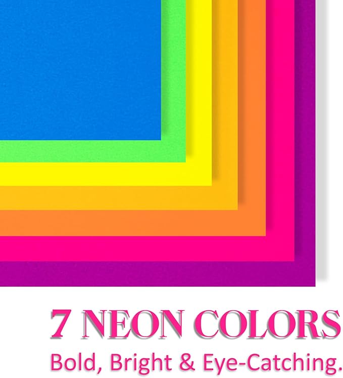 MAGECUBIKU Colored Copy paper 8.5X11 Inches,140 Sheets 20 lb/80GSM 7 Colors Neon Fluorescent Letter Size Printer Multipurpose Paper for Office School Education Daily Printing,Document Copying,Study
