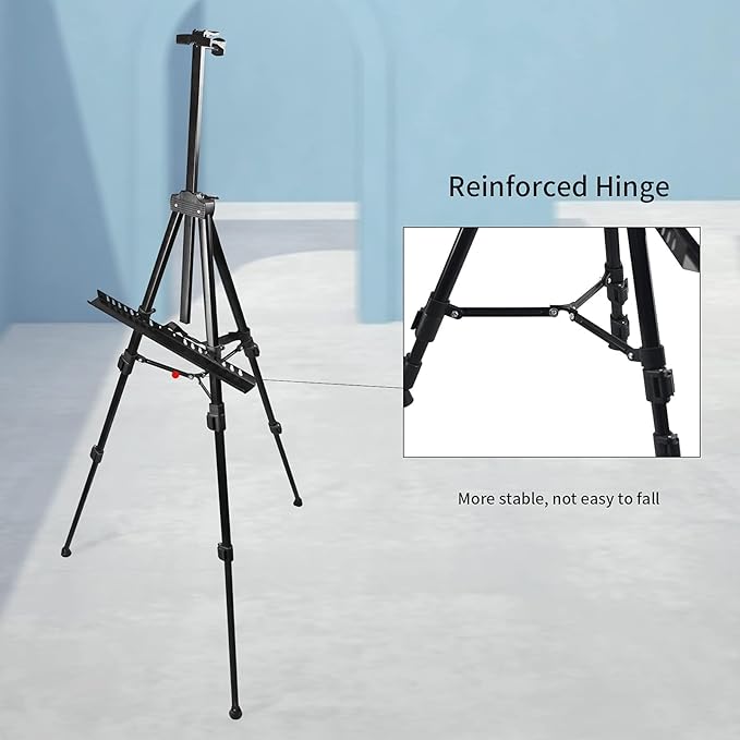 Art Artist Easel Stand for Displaying, RRFTOK Metal Tripod Adjustable Easels for Painting Canvases Height from 21" to 66" with Reinforced Triangle - Carry Bag for Table-Top/Floor Drawing and,Black
