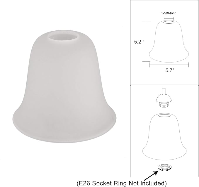 Eumyviv 3 Pack Bell Shaped Frosted Glass Lamp Shade Replacement with 1-5/8-inch Fitter Opening for Ceiling Fan Light Kit Wall Sconce Pendant Light Fixture A00046