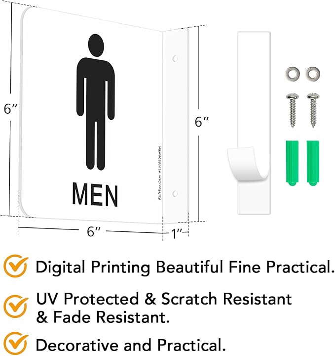 Faittoo Restroom Sign, Bathroom Signs, 2 Pack 6 x 6 Inches Acrylic Sign, for Office or Business Bathroom and Toilet Door or Wall Decor, Indoor Outdoor Use (Men and women Set)