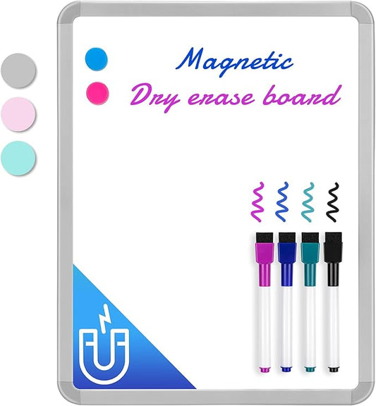 VUSIGN Small White Board Dry Erase, 14'' x 11'' Magnetic Dry Erase Board, Mini Whiteboard with Markers for Students, Fridge, Wall, Locker