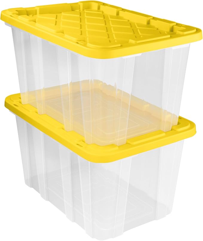 Sterilite 12 Pack Industrial Storage Box with Comfort Carrying Handles, 27 Gal, Yellow