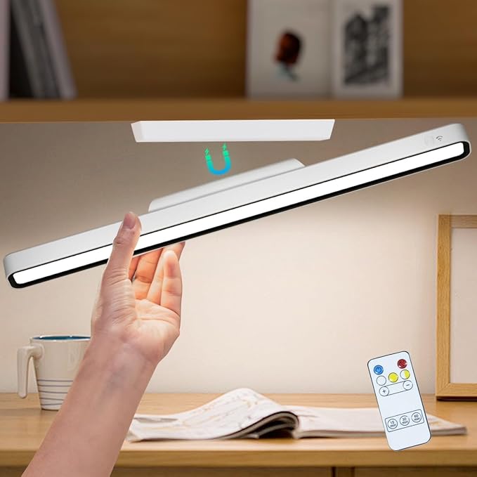 XmnSoly Magnetic Light Bar, 16.5in Rechargeable LED Desk Light Bar with Remote Control, 3000K, 4500K, 6000K Color Temperature Under Cabinet Lighting for Desk, Home Office, Under Shelf