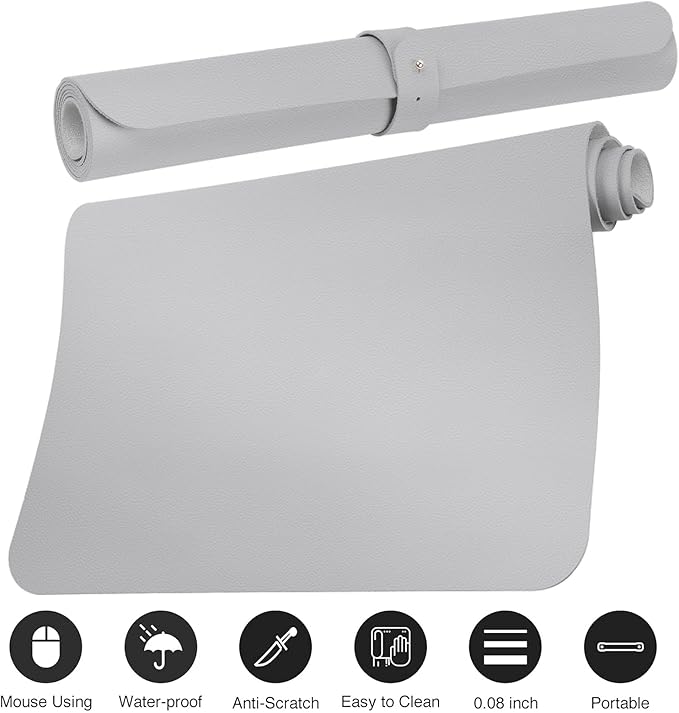 Boutilon Leather Desk Pad Protector,Non-Slip Mouse Pad,Laptop Desk Pad,Office Mouse Mat,Waterproof Leather Desk Blotter,Desk Writing Pad for Office and Home (XXXL-Grey,47"x 24")