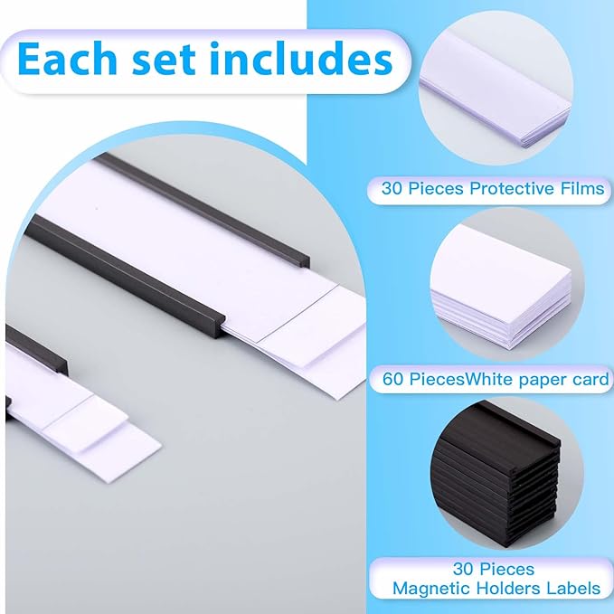 Eeoyu Magnetic Label Holders with Magnets Magnetic Data Card Holders with Clear Plastic Protectors for Metal Shelf, Whiteboard, Set of 30 (0.5 x 4 Inch)