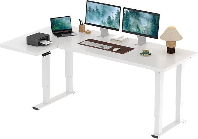 SANODESK 4-Leg L Shaped Standing Desk, Electric Height Adjustable Desk with Memory Presets for Home Office, Stand up Desk Computer Workstation, 78x43 Inches White