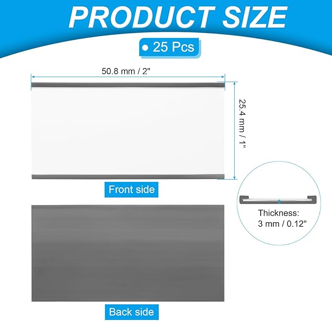 PATIKIL Magnetic Label Holder 2" x 1" with Paper Inserts, 25 Pcs C Channel Magnetic File Cabinet Labels Shelf Data Card Holder Signs for Metal Racks Shelves Whiteboard Tool Box