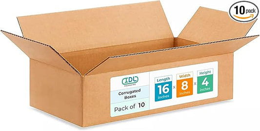 IDL Packaging - B-1684-10 Small Corrugated Shipping Boxes 16"L x 8”W x 4"H (Pack of 10) - Quality Choice of Sturdy Packing Boxes for USPS, UPS, FedEx Shipping