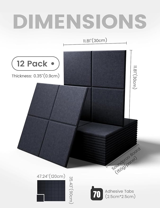 Large Felt Bulletin Board 48" x 36", 12-Pack 4-Compartment Wall Organizer, Cork Board Alternative with 70 Removable Adhesive Tabs, Modular Felt Panels for Home Office, Classroom and Study-Navy Blue