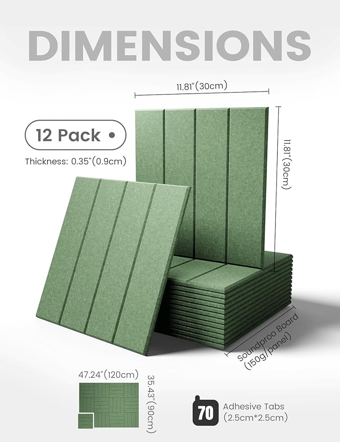 Large Felt Bulletin Board 48" x 36" Cork Board Alternative-12 Pack with 70 Safe Removable Adhesive Tabs, Cork Boards for Walls Felt Board for Home Office Classroom Pin Board-Moss Green