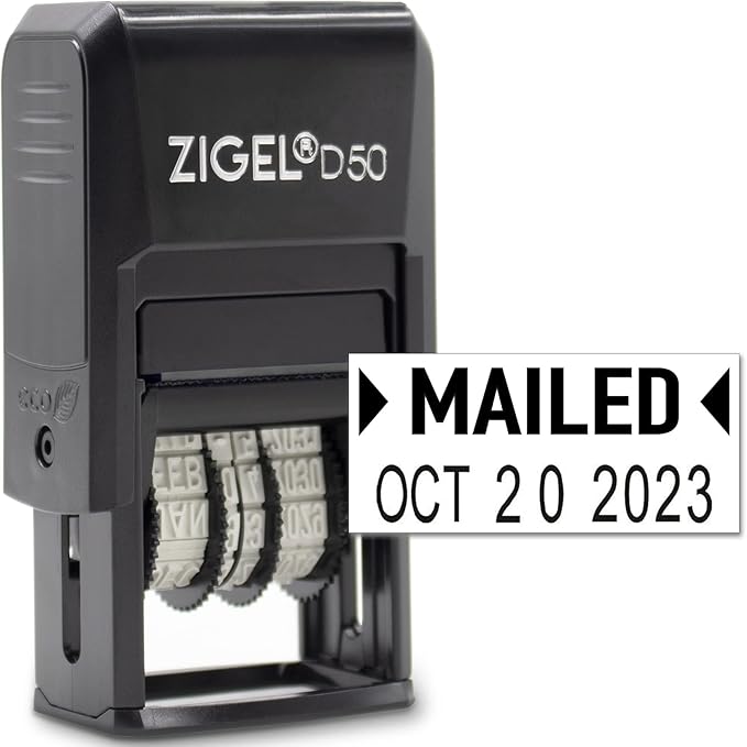 ZIGEL D50 Date Stamp with MAILED - Self Inking Date Stamp - Black