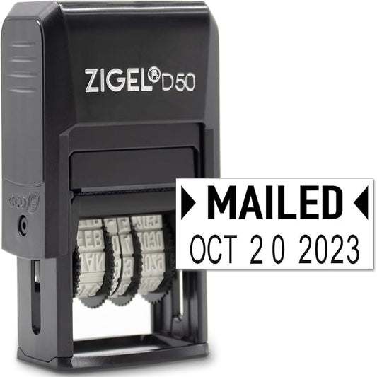 ZIGEL D50 Date Stamp with MAILED - Self Inking Date Stamp - Black