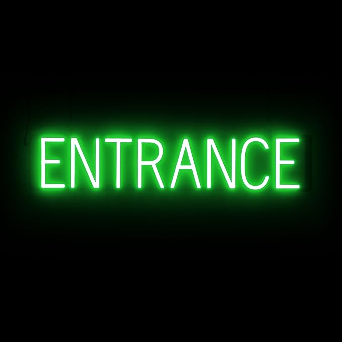 SpellBrite ENTRANCE Sign | Directional Sign with Neon Look, Green LED Light Source | 31.3" x 6.3"