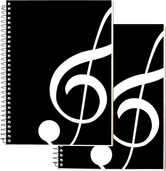 DOMMI Blank Sheet Music Composition Notebook 2 Packs, Manuscript Staff Paper Notebook with 200 Pages 26x19cm, Spiral Bound Music Songwriting Notebook for Songwriters, Musicians, Teachers, Black