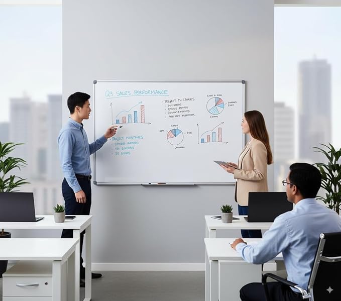 60" x 40" Magnetic Dry Erase Whiteboard with Pen Tray | Large Wall Mounted Aluminum Frame White Board for Office, Classroom & Home | Premium Presentation Board with Smooth Writing Surface