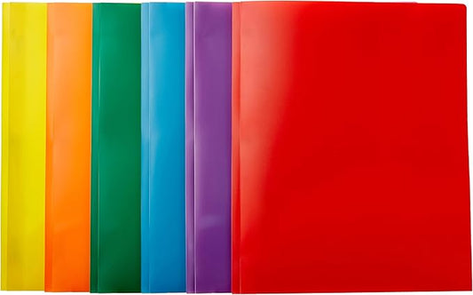 Amazon Basics Heavy Duty Plastic Folders with 2 Pockets for Letter Size Paper, Assorted Colors, Pack of 6