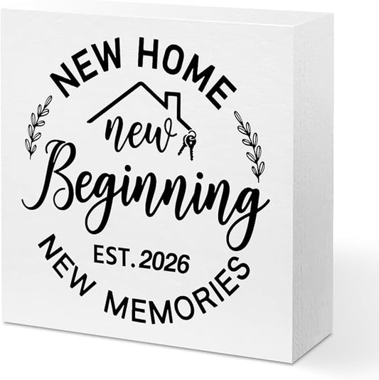 Housewarming Gifts New Home, 2026 House Warming Gifts Wood Box Sign, Housewarming Party Decorations, Bedroom Kitchen Living Room Desk Cubicle Table Shelf Decor for Couple, New Home Gift Ideas