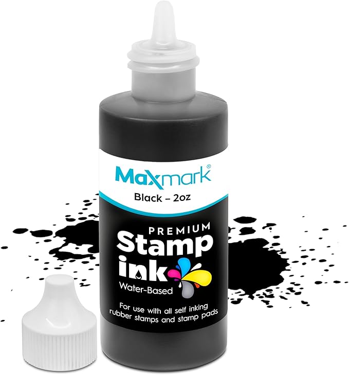 MaxMark Premium Refill Ink with Control Tip Bottle for Self-Inking Stamps, Black Color - 2 oz.