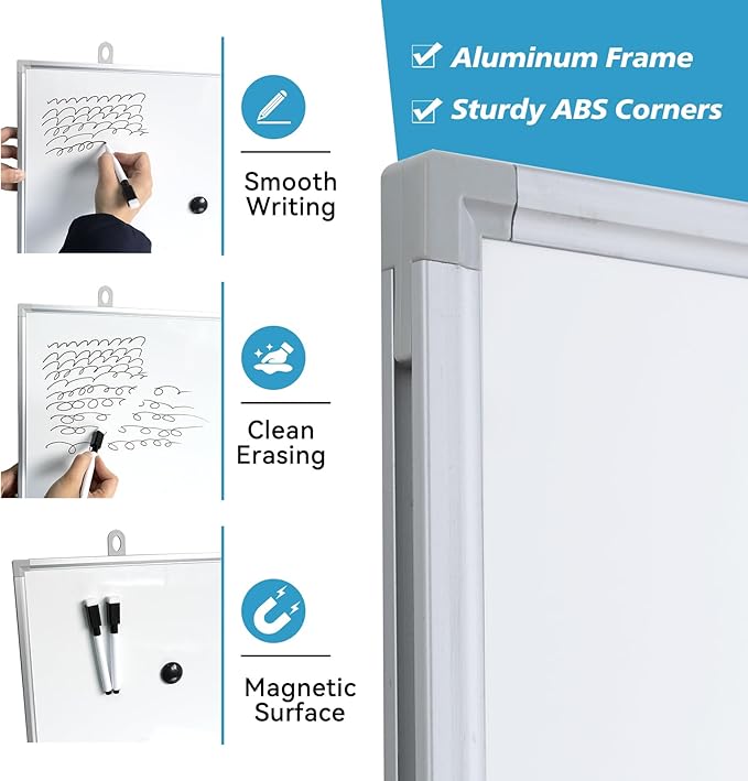 Magnetic Writeboard 24X36 Dry Erase Board Hanging & Wall Mounted Whiteboard S Aluminium Frame Message Boards for Home, School, Office, Kitchen