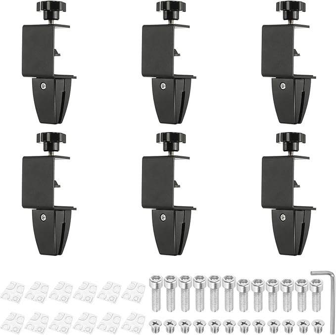 PATIKIL 6 Pcs 1/8" to 1/2" Adjustable Desk Divider Partition Clips, Aluminum Sneeze Guard Support Clamps Desktop Divider Clips for Offices Stores, Counter Privacy Panel,Black