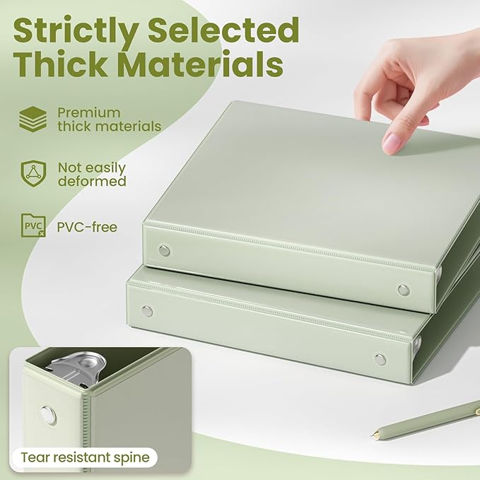 SUNEE 3 Ring Binder 1 Inch 1 Pack, Clear View Binder Three Ring PVC-Free (Fit 8.5x11 Inches) for School or Office Supplies, Sage Green