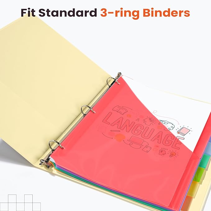 Sooez 8 Count Dividers with Pockets, 8 Tabs Binder Dividers for 3 Ring Binders, Binder Dividers with tabs, Binder Divider with Pockets for US Letter Size, Insertable Big Tabs, Red, Set of 1