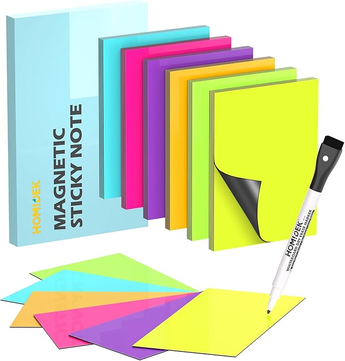 HOMiDEK Reusable Magnetic Sticky Notes, (30 Pack, 5x3 in) Dry Erase Magnets Magnetic Labels with Marker, Easy to Post Notes for Whiteboard, Fridge, Locker, Cabinet, Door - Office & Classroom Supplies