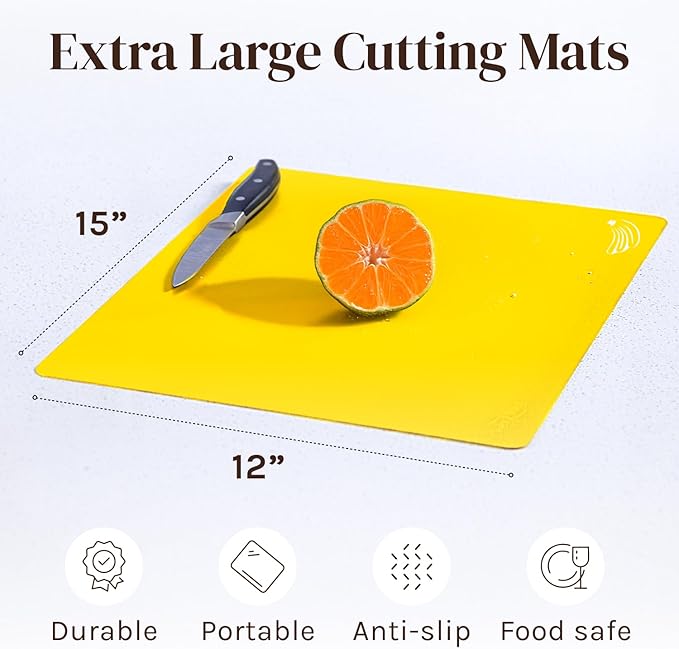 Cooler Kitchen 4 Piece Flexible Plastic Cutting Boards for Kitchen, BPA Free Plastic Cutting Mats For Kitchen - Extra Thick Chopping Mats - Mats Color Coded with Food Icons - Non Slip Dishwasher Safe