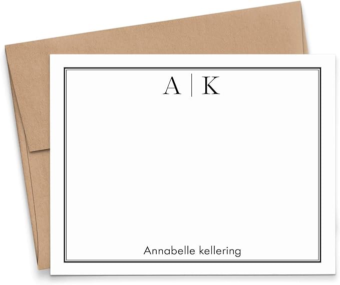 Classic Personalized Two Letter Stationary Monogram Stationary Set for Men and Women, FLAT OR FOLDED NOTE CARDS, Personalized Monogram Stationery Set with Envelopes, Your Choice of Colors and Quantity