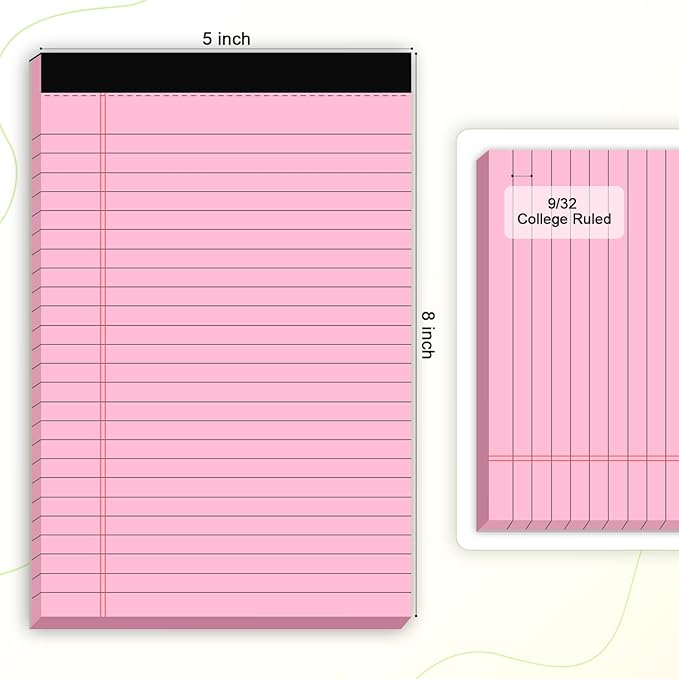 AILZFEI 6pcs Small Note Pad 5x8 College Ruled Pink Legal Pads Paper Notepads 6 Pack Study Back Writing Pads 5 x 8 Legal Pads Perforated Narrow Ruled Pads of Paper Pink