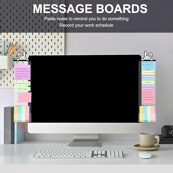 2pcs Office Desk Accessories Monitor Memo Board Computer Message Board Office Supplies for Women Men Computer Sticky Note Holder Home Desktop Message Office Decor (Rabbit Monitor Memo Board)