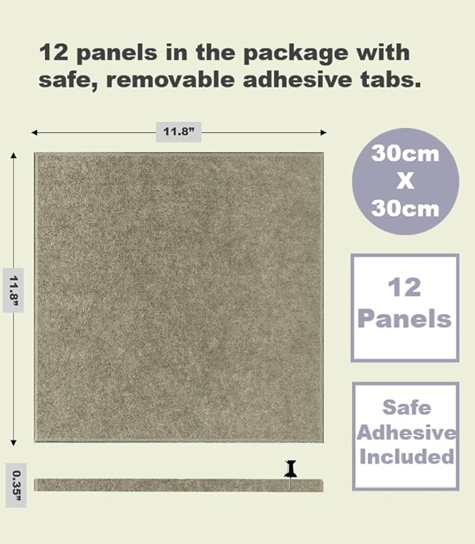 DECORITA Green Bulletin Board | Cork Boards for Walls | Felt Cork Board for Office, Home & Classroom | Green Office Classroom Supplies | Felt Wall Tiles (12-Pack) | Olive