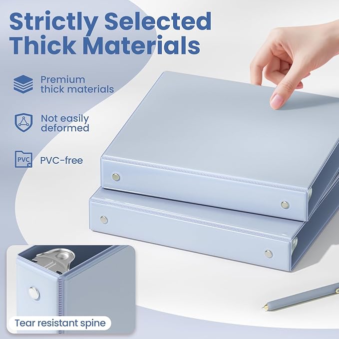 SUNEE 3 Ring Binder 1 Inch 1 Pack, Clear View Binder Three Ring PVC-Free (Fit 8.5x11 Inches) for School or Office Supplies, Haze Blue