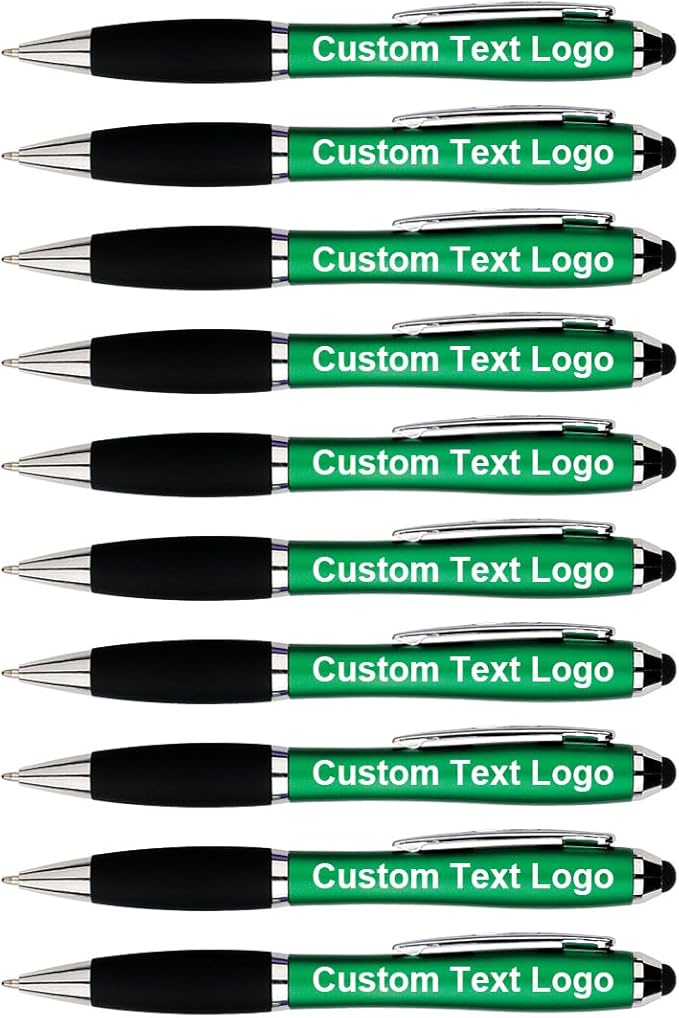 HEYZARDA Personalized Pens with Name Text Icon Logo Engraved for Business Office Custom Ballpoint Pen 50 100 Pcs Optional, Green