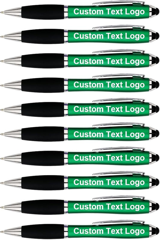 HEYZARDA Personalized Pens with Name Text Icon Logo Engraved for Business Office Custom Ballpoint Pen 50 100 Pcs Optional, Green