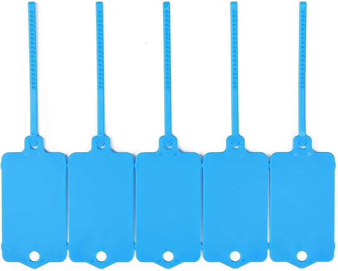 100pcs Blank Plastic Tags for Labeling Reusable Hanging Tags Ties Key Tag Storage Labels Waterproof Plastic Mark Label Writable Hang Sign with One Marker Pen (Blue)