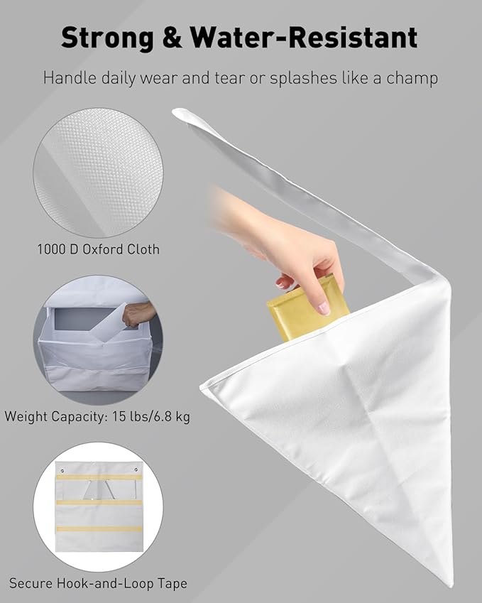 Uniclife White Mail Slot Catcher for Door, Large Capacity Letter Catcher Letterbox Catcher, Front Door Mail Catcher with Hook and Loop Fasteners, Indoor Post Catcher Bag for Small Packages & Magazines