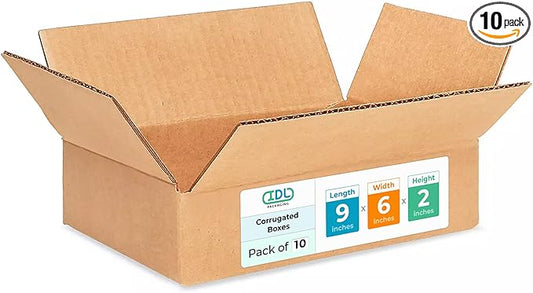 Small Moving & Shipping Boxes 9x6x2 inches (10-Pack) - Extra Strength 200 lb vs Regular - Corrugated Cardboard Boxes for USPS/UPS/FEDEX - Packaging Box - Small Shipping Box by IDL Packaging