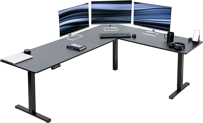 VIVO Electric Corner 84 x 63 inch L-Shaped Standing Desk, Memory Height Adjustment, Black Top Black Frame, DESK-E3CTBB-84